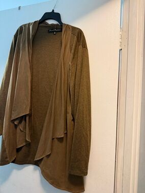 French Bazaar Brown Open-Front Draped Cardigan